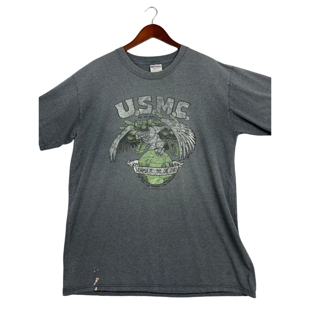 Vintage USMC Marine Corps T Shirt Mens XL Gray Eagle Globe Anchor Optima 90s